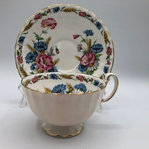 Aynsley Teacup and Saucer With Wheat And Floral Pattern, Aynsley Pink Poppy Floral Teacup and Saucer