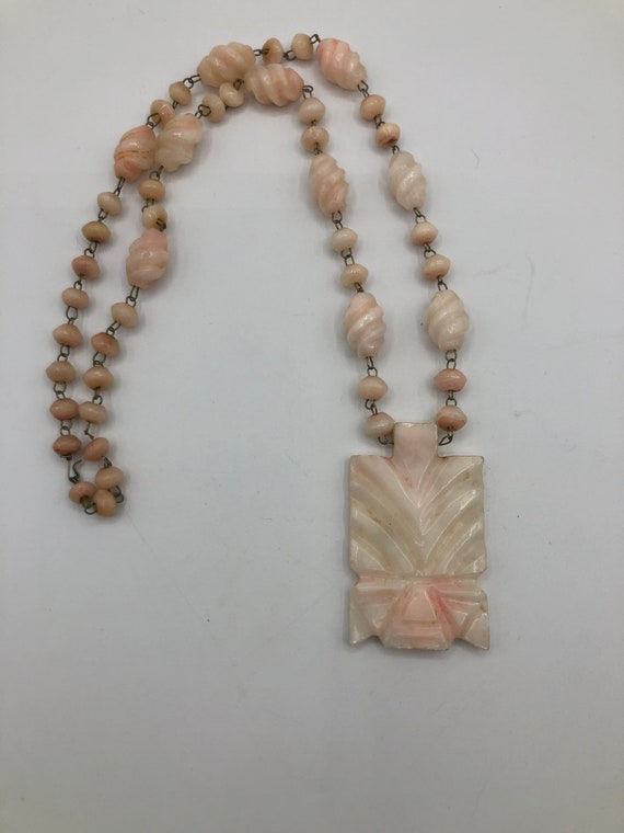 Unique Mayan or Aztec Pink Onyx Vintage Necklace,… - image 5