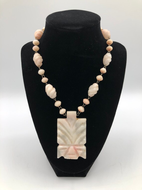 Unique Mayan or Aztec Pink Onyx Vintage Necklace,… - image 1