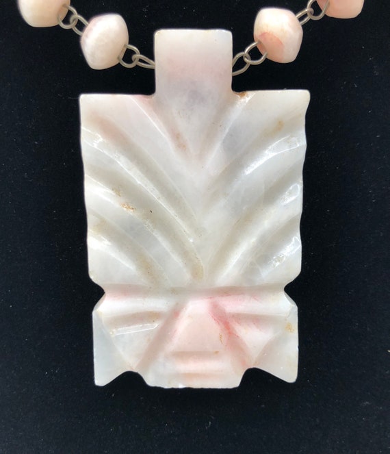 Unique Mayan or Aztec Pink Onyx Vintage Necklace,… - image 2