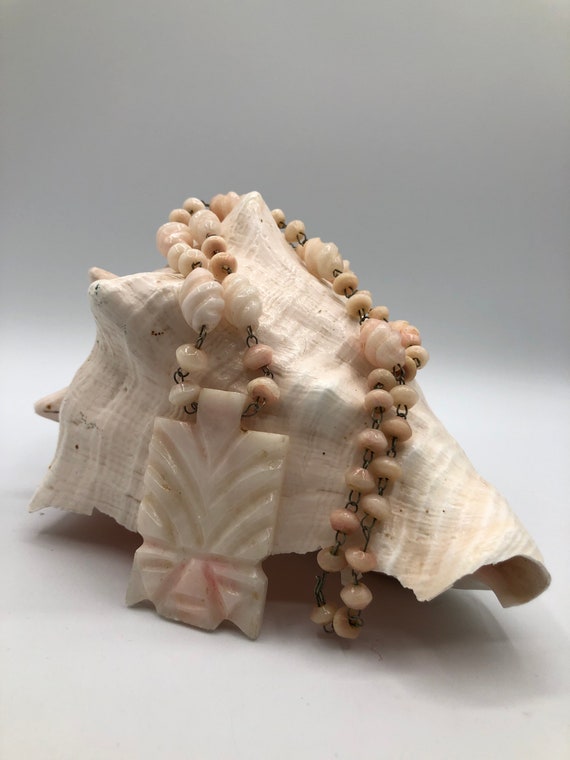 Unique Mayan or Aztec Pink Onyx Vintage Necklace,… - image 3