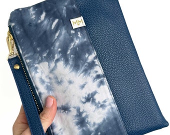 Navy Tie Dye Convertible Crossbody Wristlet+ with Compartments READY TO SHIP