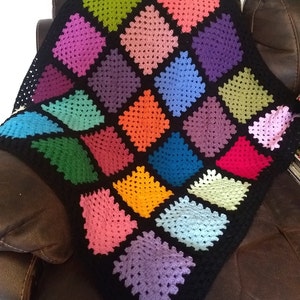 Colourful Granny Square Crochet Blanket-Join as you go