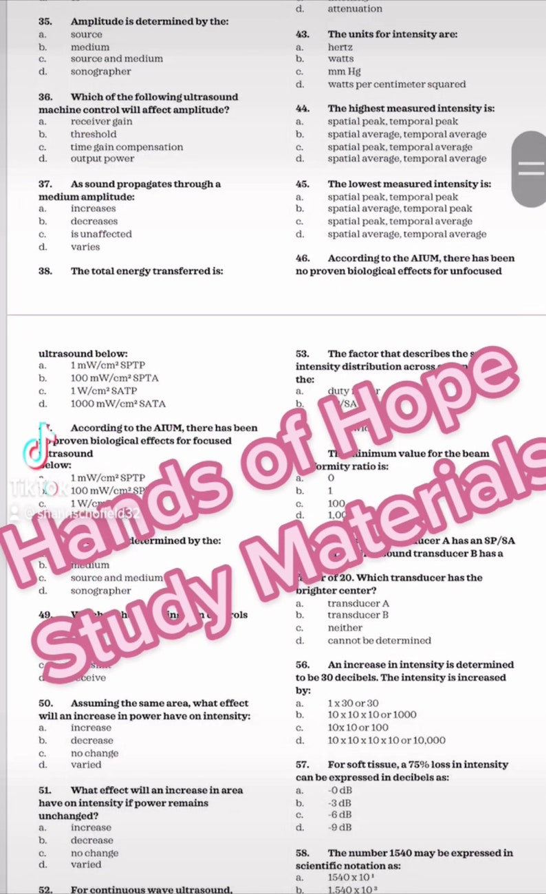 Ultrasound Physics SPI EXAM 250 Question Practice Test Etsy