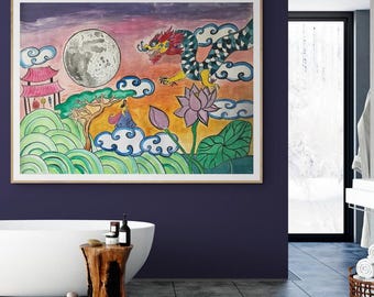 Dragon, Lotus, and Moon