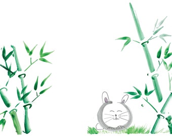 Zen Bunny & Bamboo - Greeting Card
