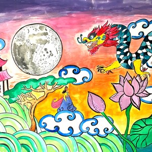 Drache, Mond und Lotus