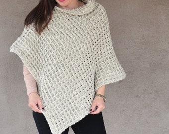 Haakpatroon poncho met wafelsteek