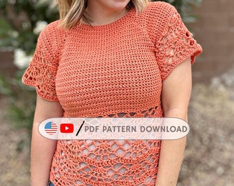 No Sew Raglan Top | Easy Crochet Summer Top Pattern | Lace Crochet Blouse | Lightweight Top Crochet Pattern