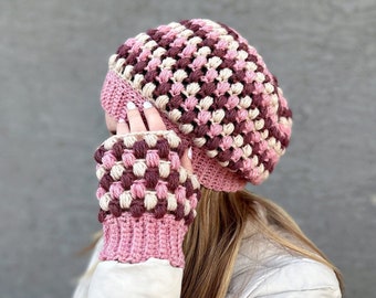 Puff Stitch Beanie & Fingerless Gloves Crochet Pattern