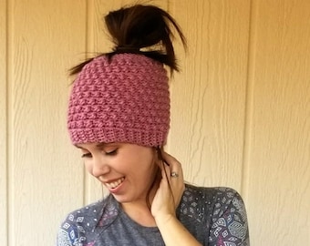 Pebble Messy Bun Beanie Crochet Pattern
