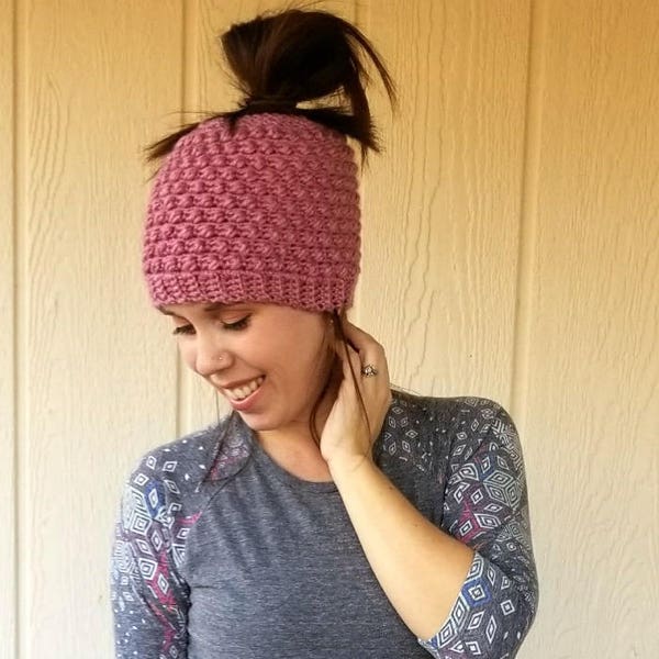 Pebble Messy Bun Beanie Crochet Pattern