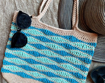 market bag, vacation bag Star burst PAttern Beach bag Beach tote made to order Hand Crochet Star Burst Beach Bag