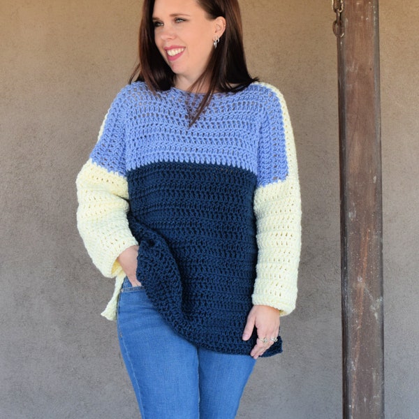 Oversized Color Block Crochet Sweater Pattern