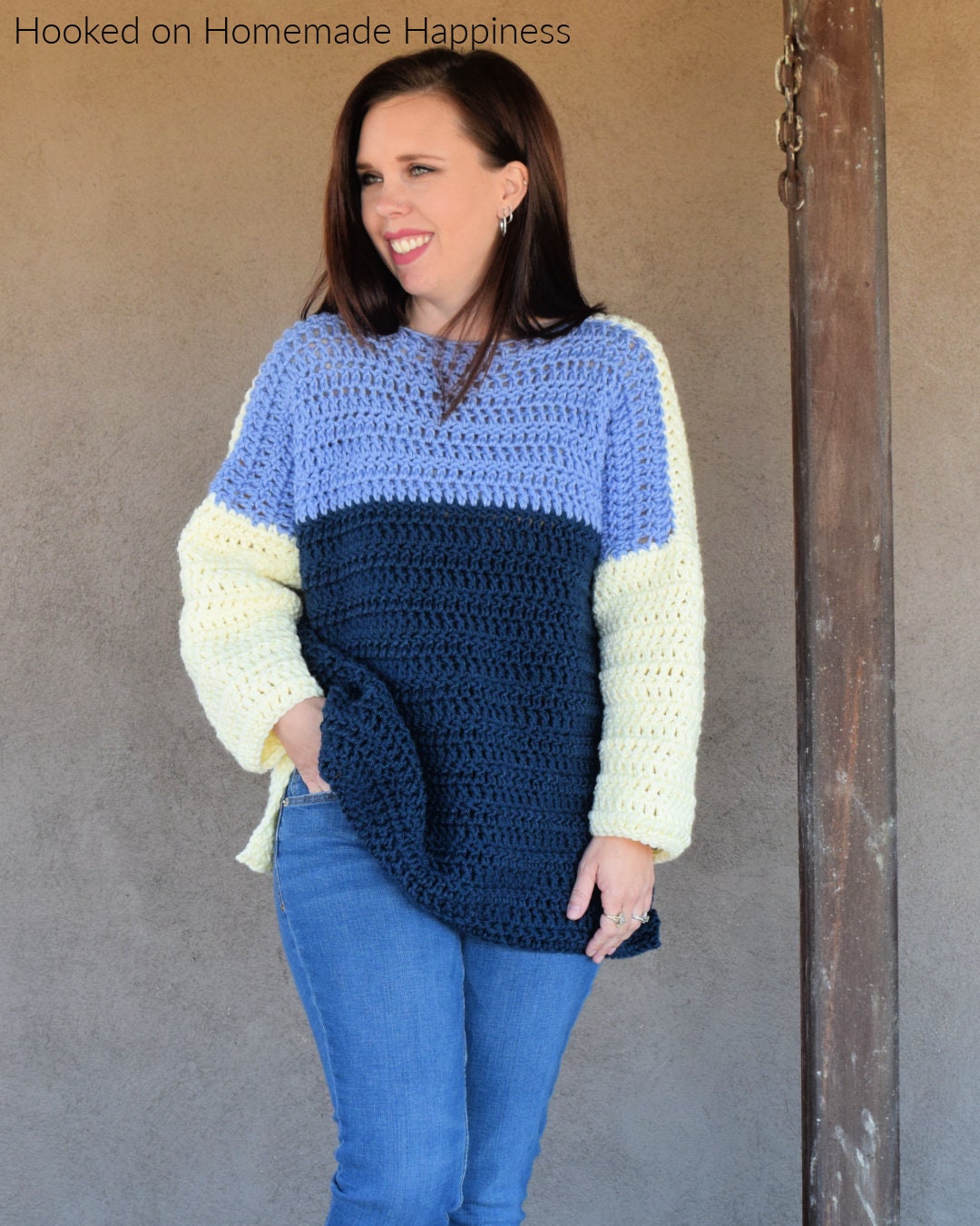 Oversized Color Block Crochet Sweater 