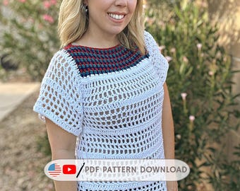 Modelo de blusa de crochê | Modelo fácil de blusa de crochê para o verão | Modelo de blusa de crochê leve | Modelo de blusa de crochê em algodão