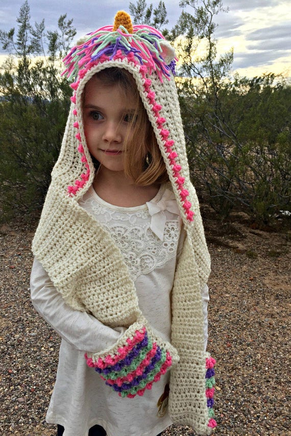 Grande rosario mezcla Unicorn Hooded Scarf Crochet Pattern - Etsy España