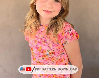 Kid's Easy Crochet Tee Pattern PDF | Top Down Crochet Shirt Pattern | Beginner Crochet Top | Circle Yoke Tee | Children's T Shirt