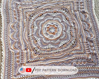 Couverture Mandala au crochet, motif PDF | Motif afghan rond au crochet | Jeté bohème | Motif mandala coloré au crochet