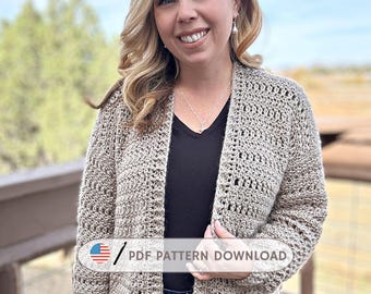 Crochet Cardigan Pattern PDF | Textured Cluster Stitch Cardigan XS–3X | Easy Crochet Sweater | Minimal Sewing Crochet Pattern
