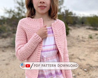 Kids Cardigan Crochet Pattern PDF | Top Down Crochet Sweater Pattern | Circular Yoke Cardigan | Child Sizes 2-12 | DK Weight Crochet Pattern