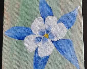 Peinture acrylique florale originale de columbine bleue du Colorado