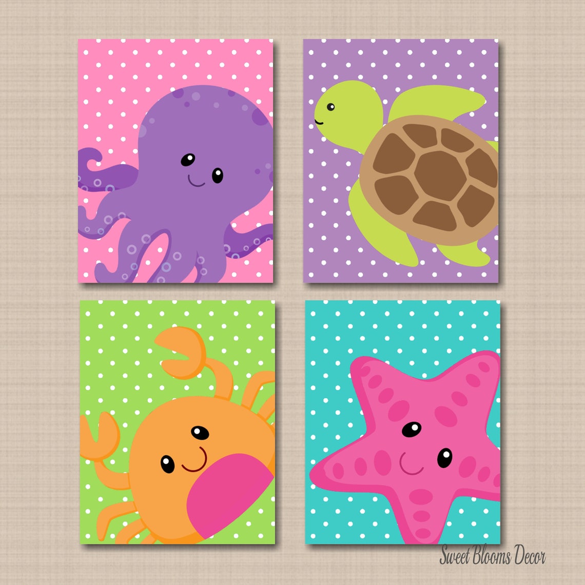 Sea Animals Nursery Decor Wall Art Turtle Star Fish Crab Etsy