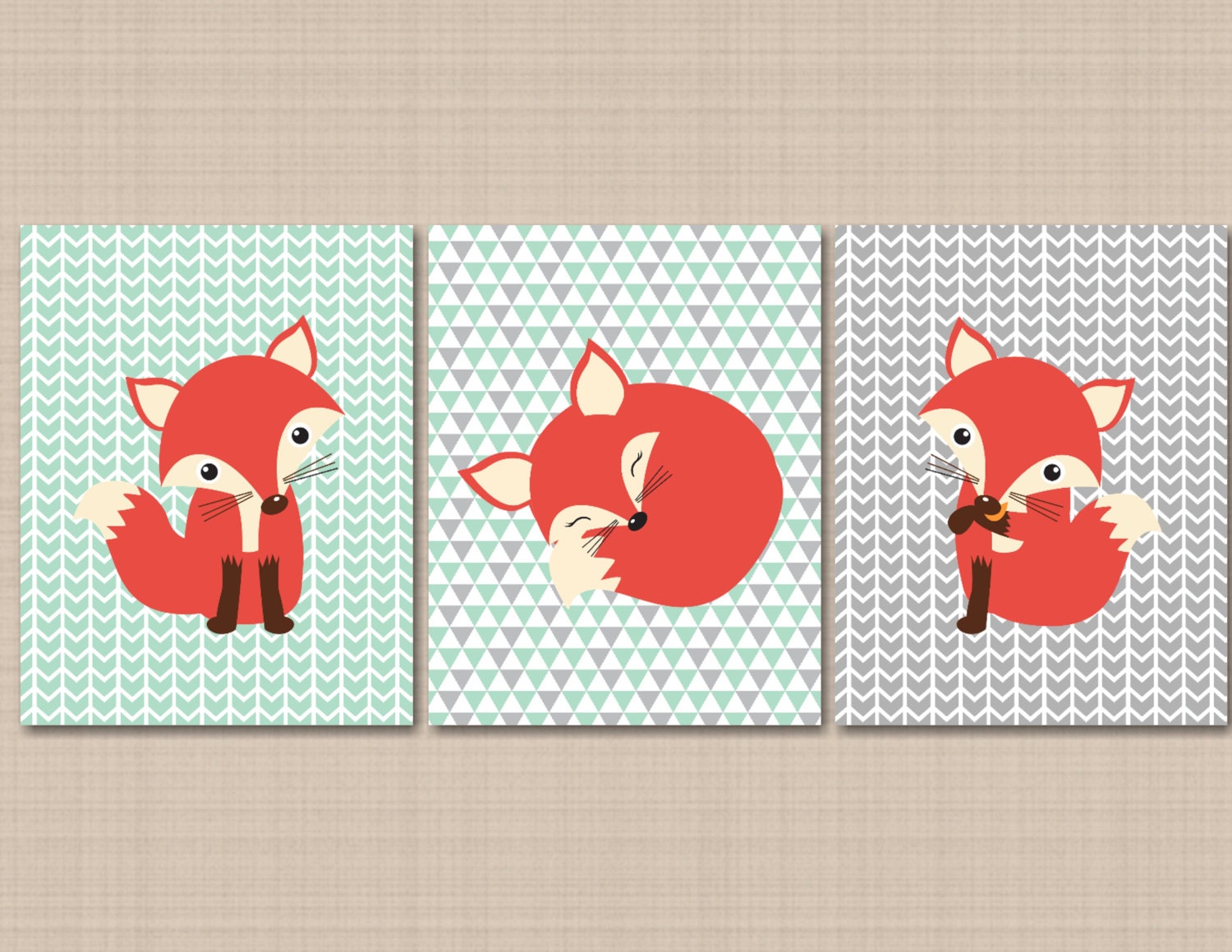 Fox Nursery Wall Art Mint Gray Arrows Nursery Wall Decor