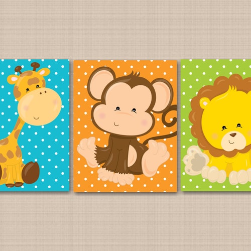 JUNGLE Nursery Wall Art Jungle Animals Nursery Decor Prints Etsy