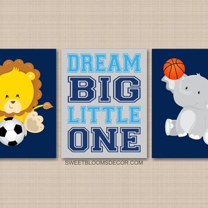 Safari Animals Sports Nursery Wall Art, Future All Star Navy Blue Gray Dream Big Little One Baby Boy Bedroom Decor PRINTS or CANVAS