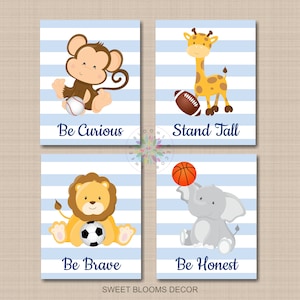 Safari Animals Sports Nursery Wall Art Stand Tall Be Brave Be Honest Future All Star Decor Soocer Football Baseball PRINTS OR CANVAS C854