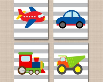 Transportation Nursery Wall Art Cars Planes Train Dump Truck Kids Room Bedroom Decor Baby Boy Nursery Baby Shower Gift PRINTS or CANVAS C444