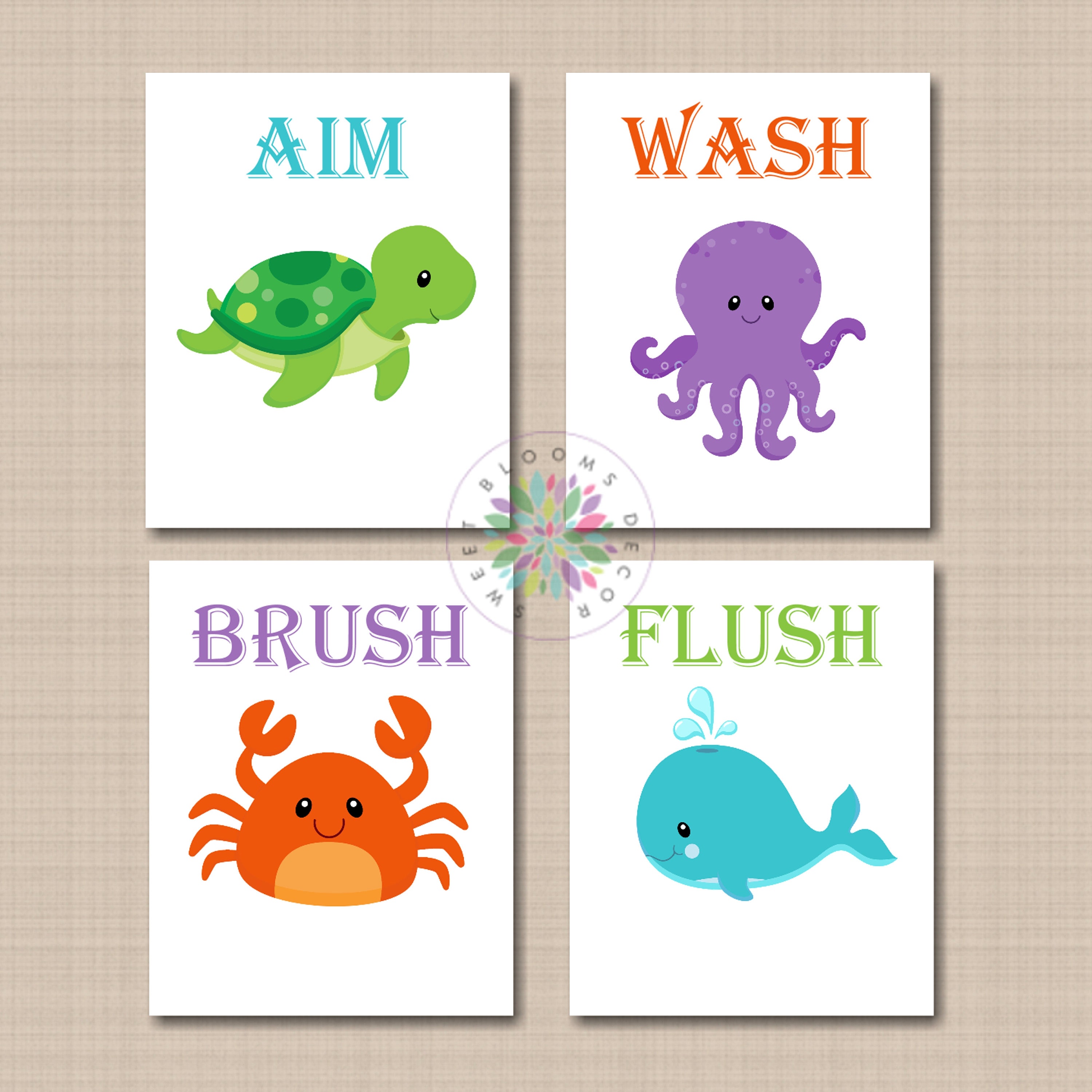 Sea Animals Bathroom Wall Artwhale Crab Turtle Octopus Etsy