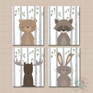Woodland Nursery Wall Art Woodland Nursery Decor Animals Nursery Wall Art Forest Animals Wall Art Bear Raccoon Moose Rabbit UNFRAMED  4 C625