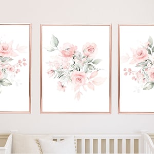 Floral Nursery Wall Art, Blush Pink Flowers Baby Nursery Bedroom Decor Baby Shower Gift  UNFRAMED PRINTS or CANVAS 982