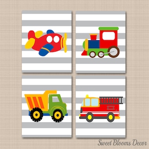 Transportation Nursery Wall Art Bedroom Decor Planes Train Fire Truck Dump Truck Booys Bedroom Decor Wall Art PRINTS or CANVAS C300