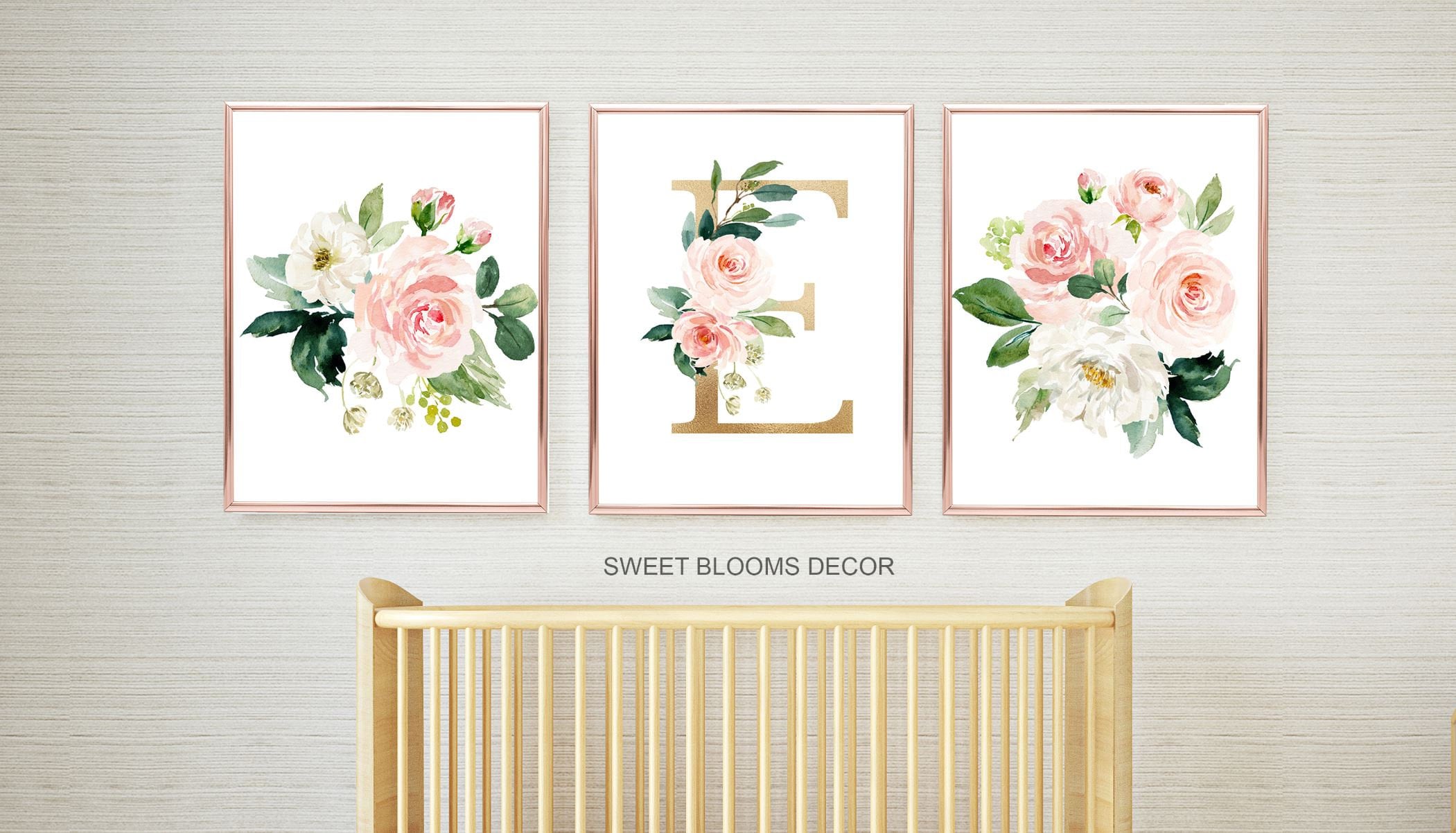 Floral Girl Nursery Wall Art Watercolor Pink Coral Blush Flowers Modern ...