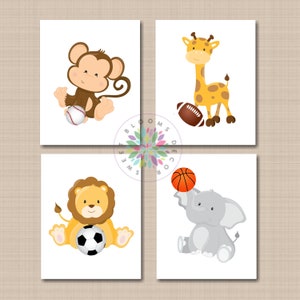 Safari Sports Nursery Wall Art  Animals Nursery Decor Baby Boy Future All Star Soccer Football Baseball Basketball  Baby Shower Gift C722