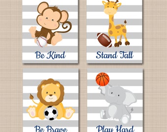 Safari Animals Sports Nursery Wall Art Future All Star Stand Tall Be Brave Be Kinds Play Hard Soocer Football Baseball PRINTS OR CANVAS C878