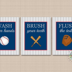 Sports Bathroom Decor Kids Baseball Bathroom Wall Art Baseball Bedroom Wall Art Boy Sports Bathroom Red Navy Blue Gray PRINTS or CANVAS