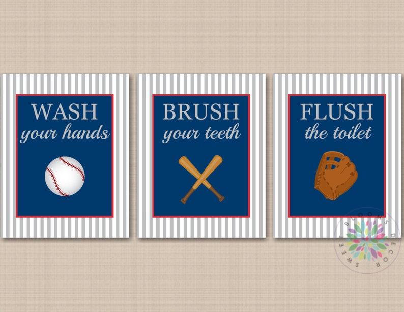 Sports Bathroom Decor Kids Baseball Bathroom Wall Art Baseball Etsy