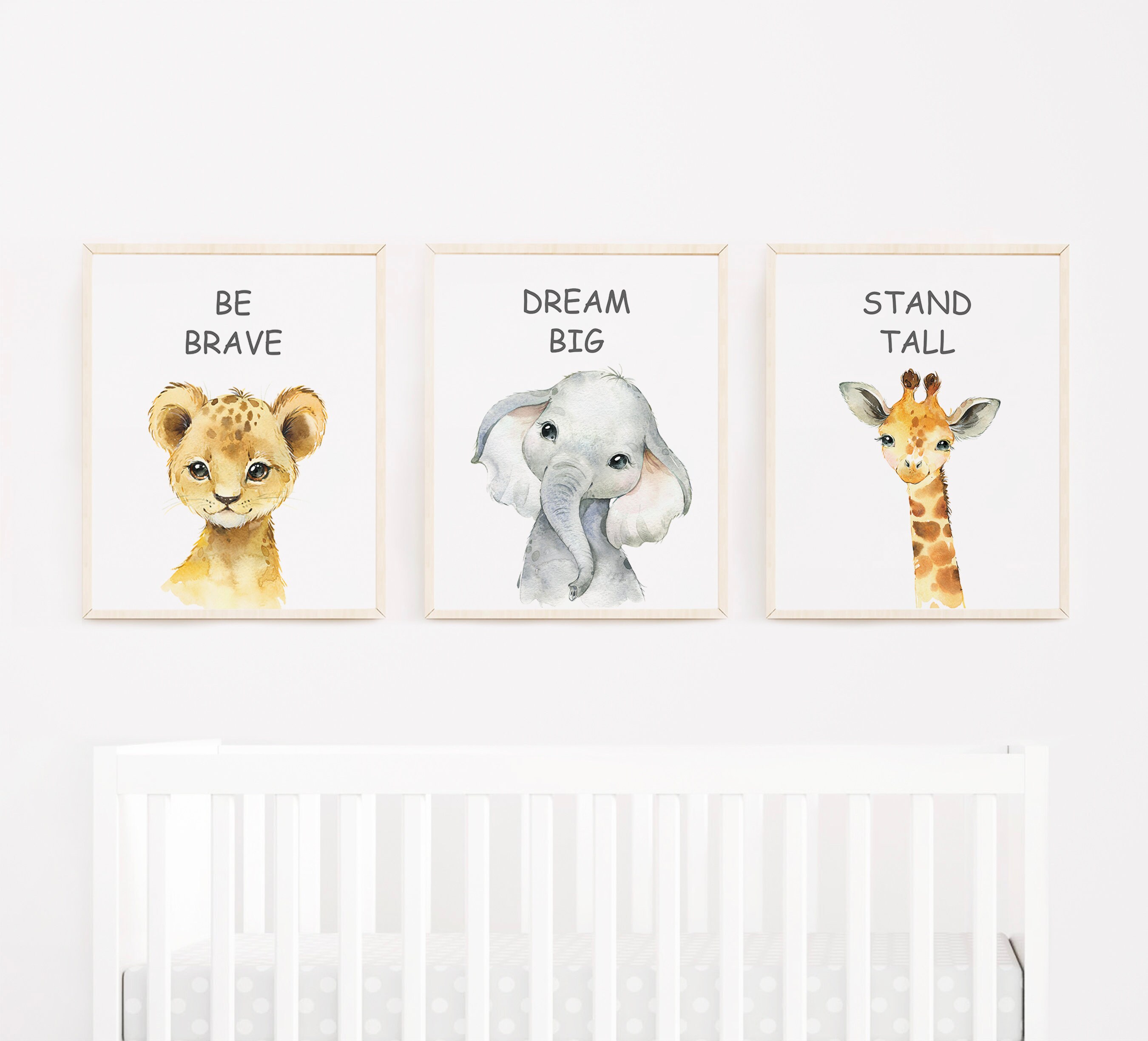 Safari Animals Nursery Wall Art Elephant Giraffe Lion Be - Etsy