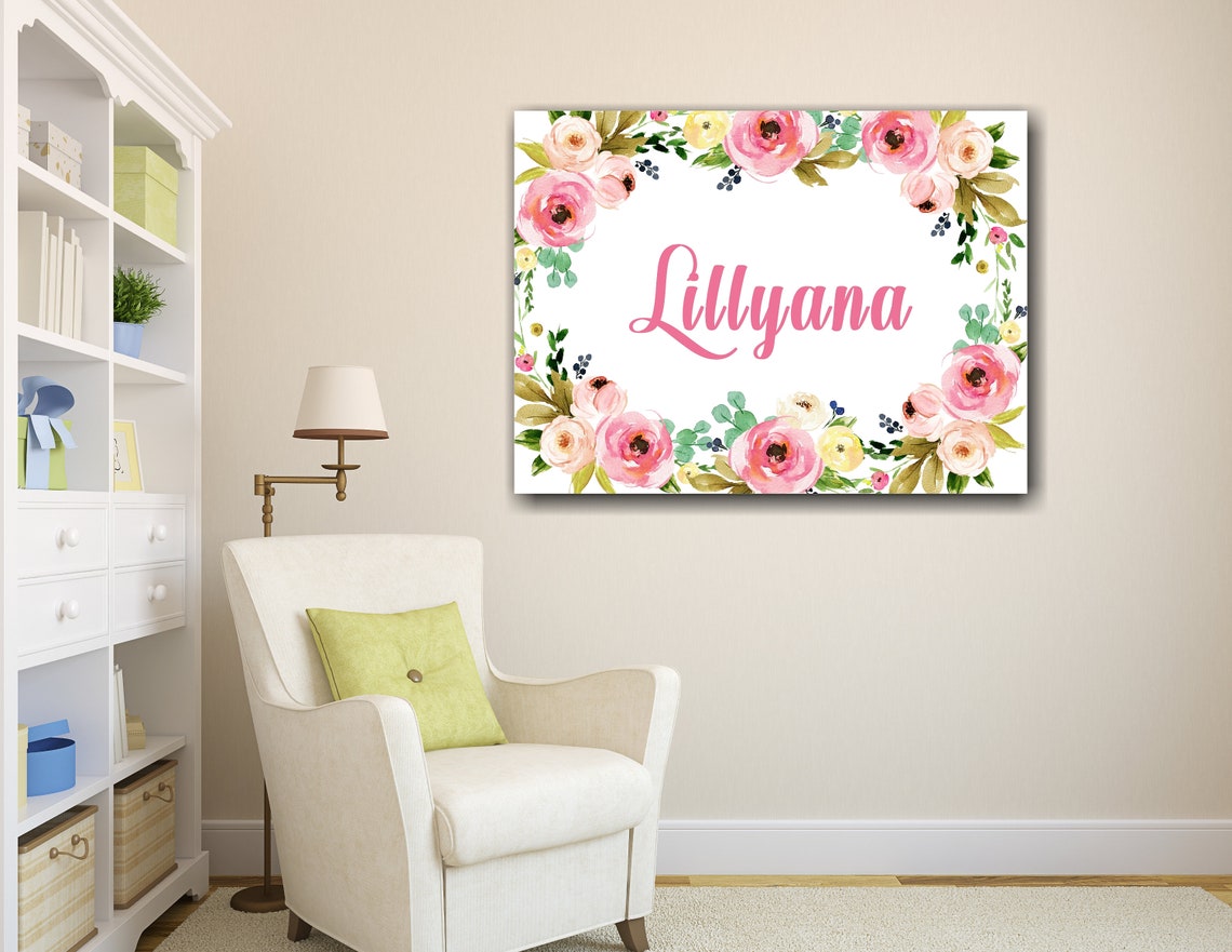Floral Nursery Wall Art Pink Watercolor Flower Nursery Wall Decor ...