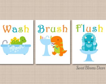 Dinosaur Bathroom Wall Art Dinosaur Bathroom Decor Kids Bathroom Decor Blue Green Dinosaur Bathroom Wall Art PRINTS or CANVAS B149