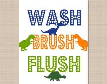 Dinosaur Bathroom Wall Art,Dinosaur Kids Bathroom Wall Art,Boy Bathroom Wall Art,Dinosaur Bathroom Decor,Dino Bathroom Orange UNFRAMED  B118