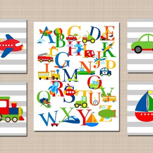 Transportation Nursery Wall Art Transportation Alphabet Wall Art Transportation Playroom Wall Art Kids Playroom Decor UNFRAMED Set of 5 C444
