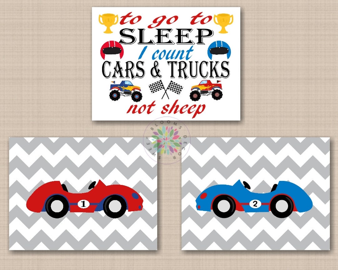 Race Cars Nursery Wall Art Kids Bedroom Decor Playroom Wall Art Red