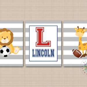 Safari Sports Nursery Decor Wall Art Future All Star Navy Blue Gray Red Animals Sports Name Monogram Football Soccer  PRINTS or CANVAS