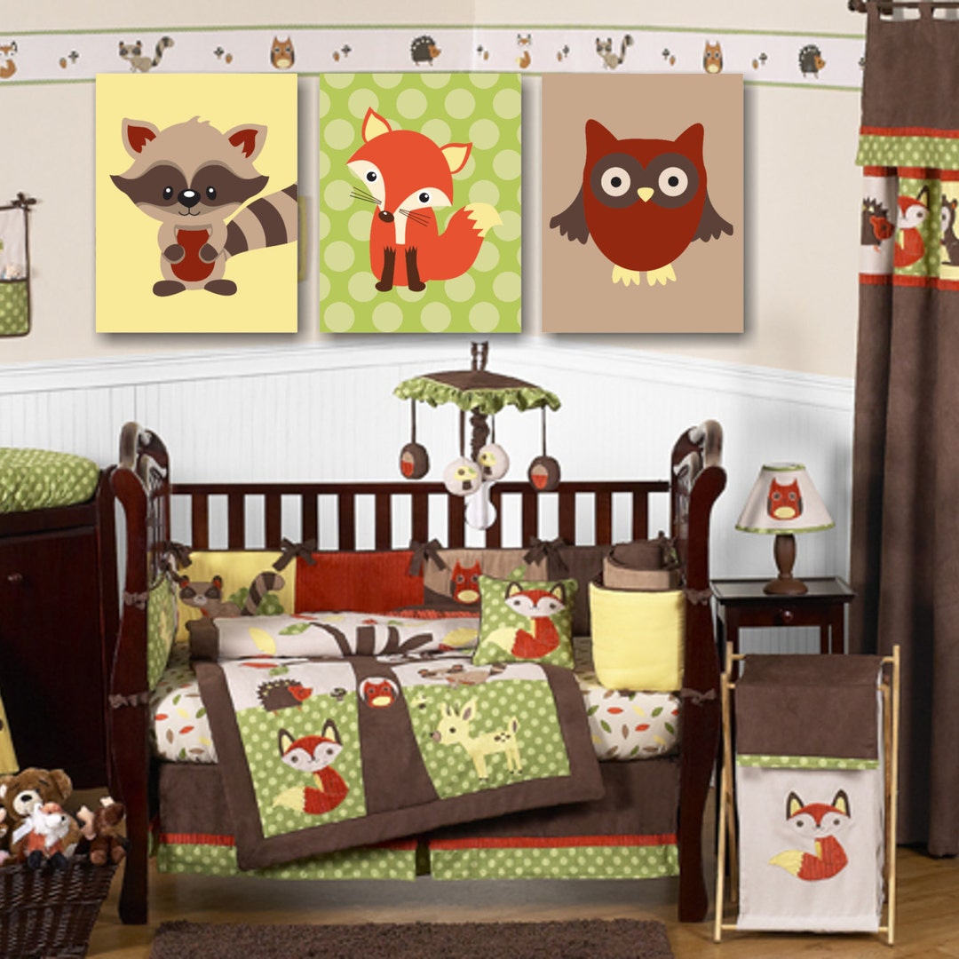 Woodland Nursery Wall Art Woodland Forest Animals Decor Raccoon Owl ...