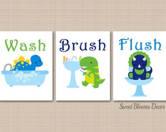 Dinosaur Bathroom Wall Art Dino Park Bathroom Dinosaur Bathroom Decor Blue Green Dinosaur Bathroom Wall Art Dinosaur PRINTS or CANVAS B150